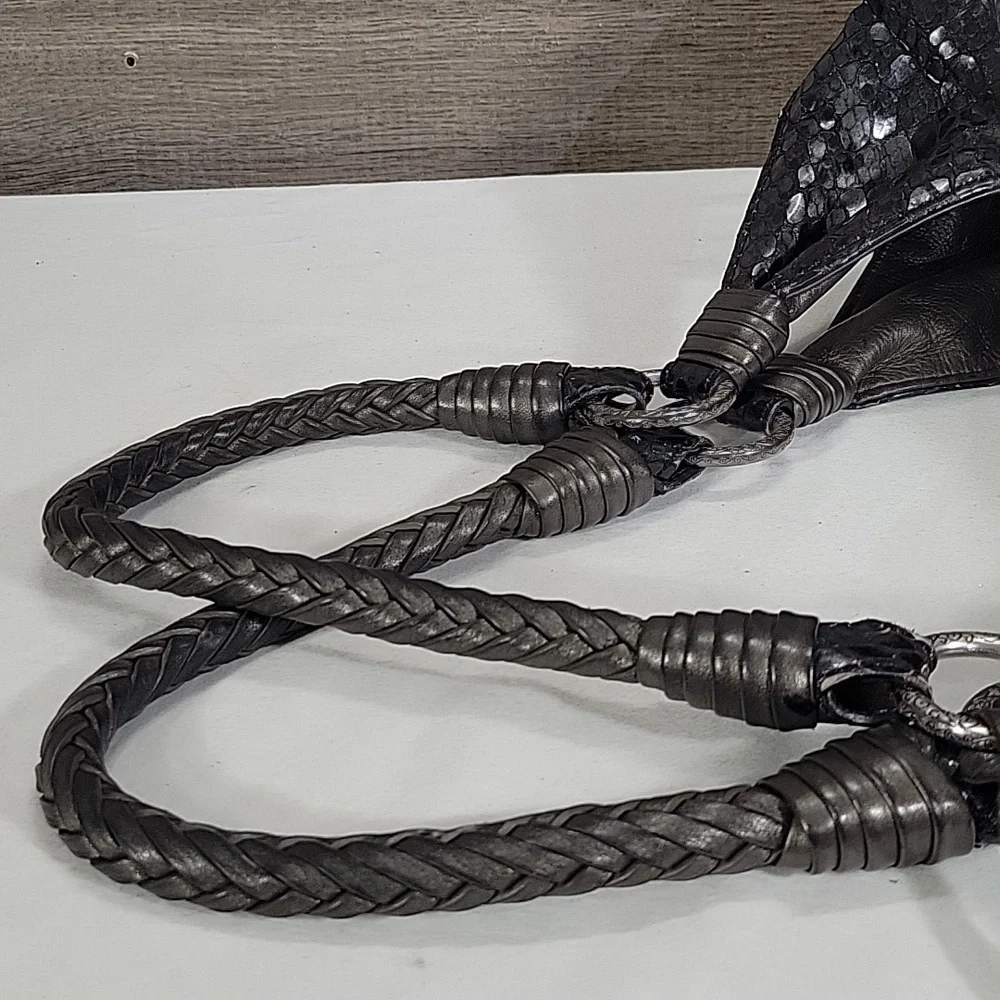 Brighton Black Patent Snakeskin Embossed Leather Women's Bag